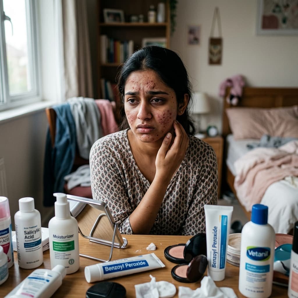 Individual struggling with skin problems